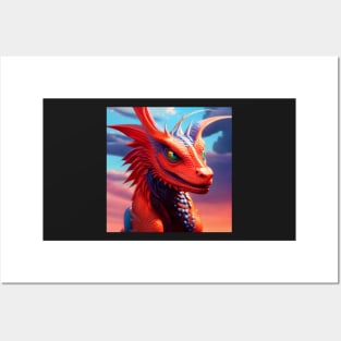 Grinning Young Red Dragon Posters and Art